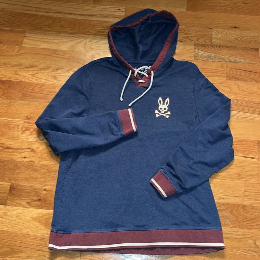 Psycho Bunny Standard Fit Hooded Hoodie Lacer Laces Hockey Style Sweatshirt L